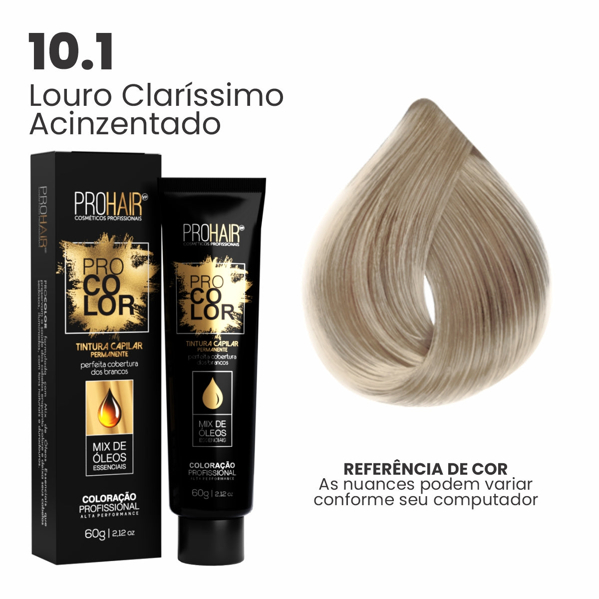 Coloração Profissional 60g Pro Color - 10.1 Louro Claríssimo Acinzentado