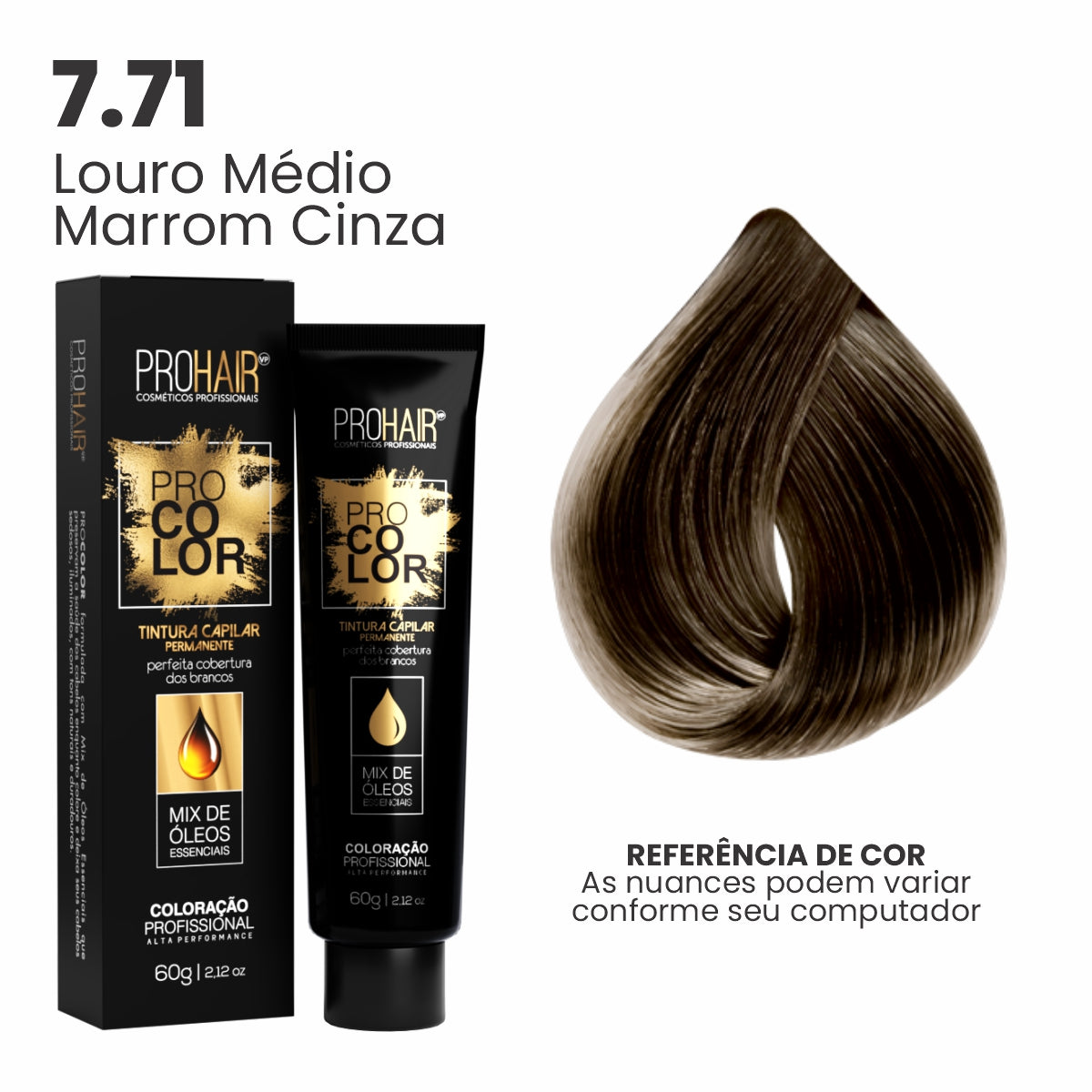 Coloração Profissional 60g Pro Color - 7.71 Louro Médio Marrom